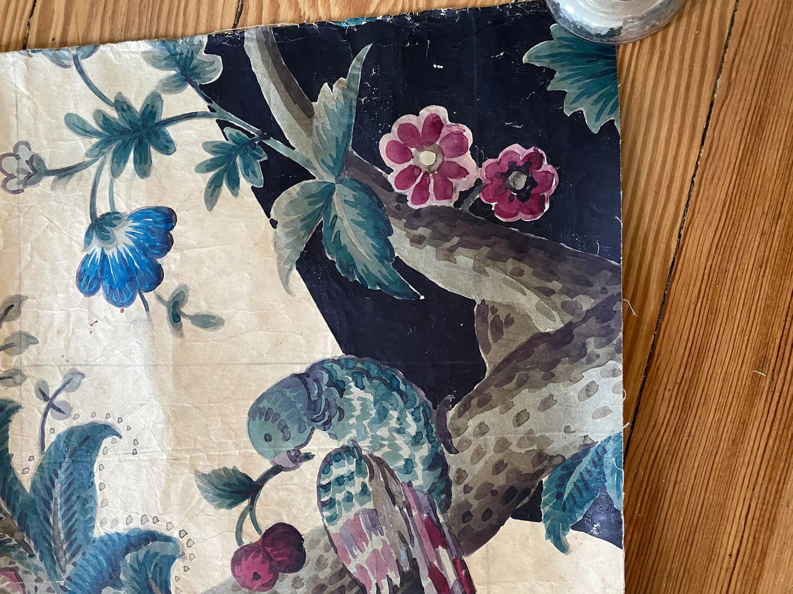 Antique Jacobean Flowers & Birds Wallpaper Artists' Rendering - 6