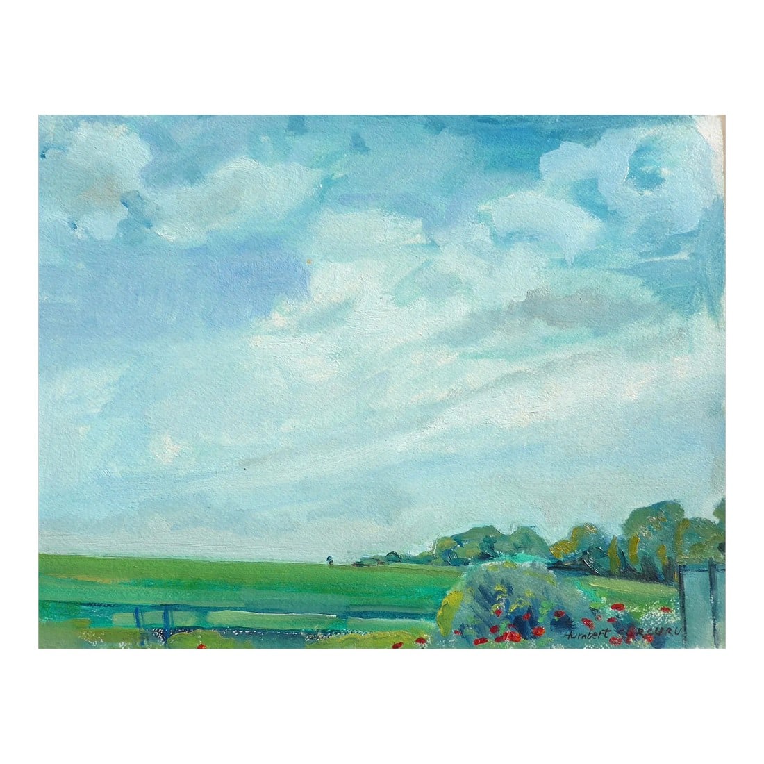 French Countryside in the Summer: FREE shipping. Plein air painted in the French countryside by the artist Humbert Curcuru. He lives in the Brie plateau and has a beautiful farm. This is a rare painting and the colors are very vivid a