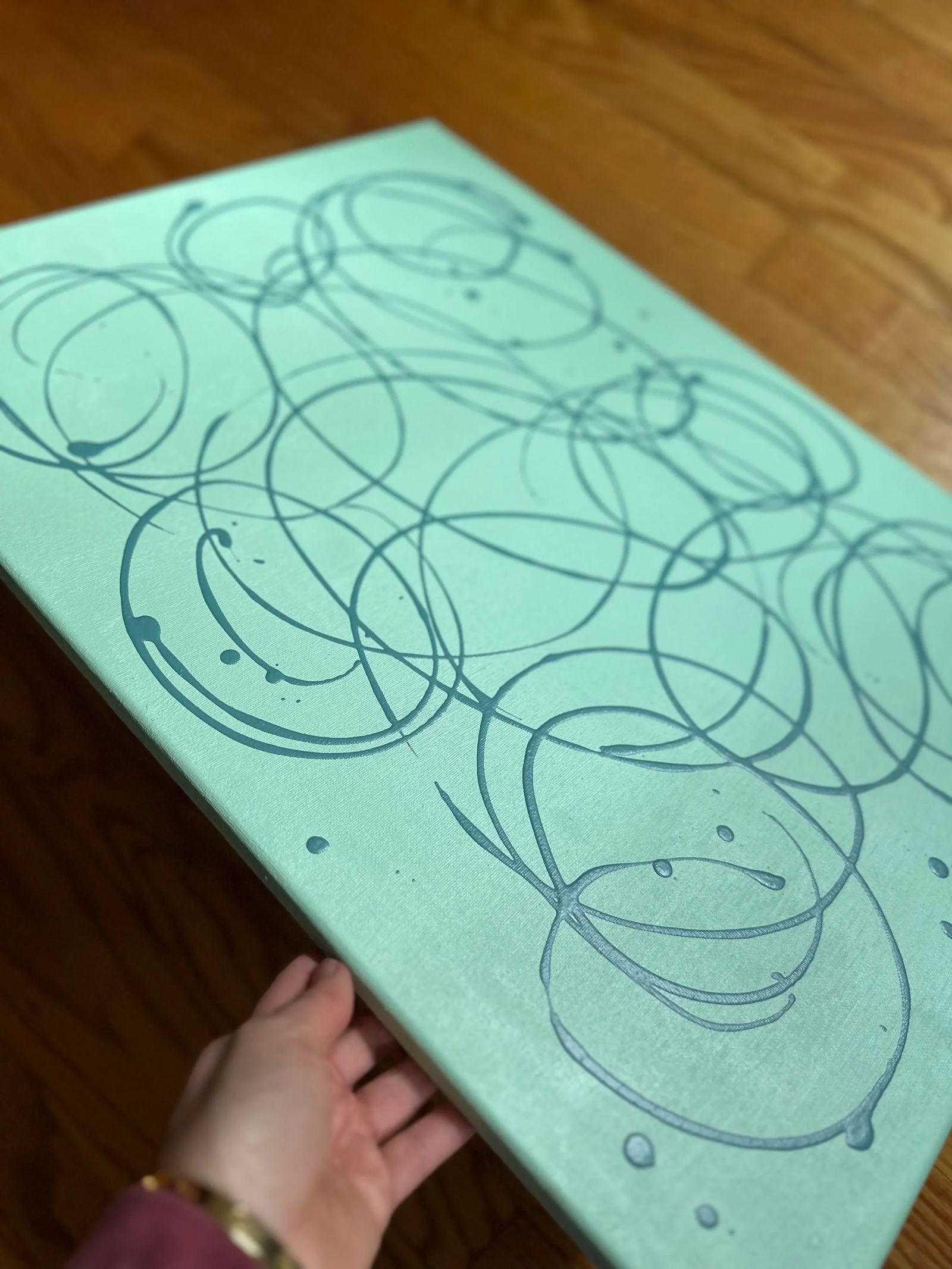 Erin Simon Original "Imperfections"? in Greens Canvas Painting - 3