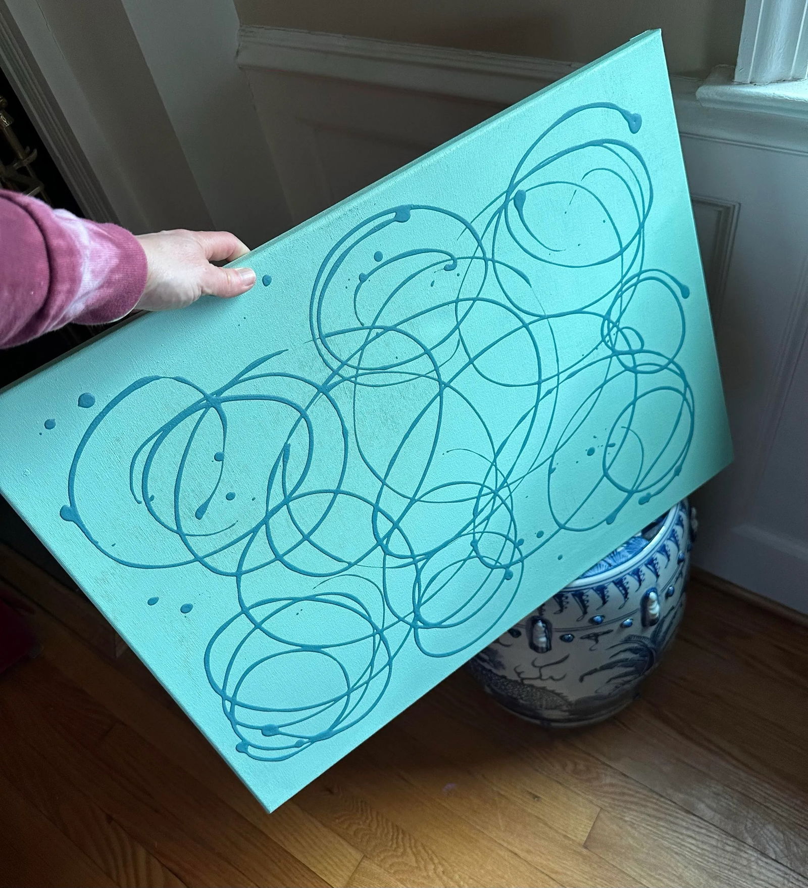 Erin Simon Original "Imperfections"? in Greens Canvas Painting - 4