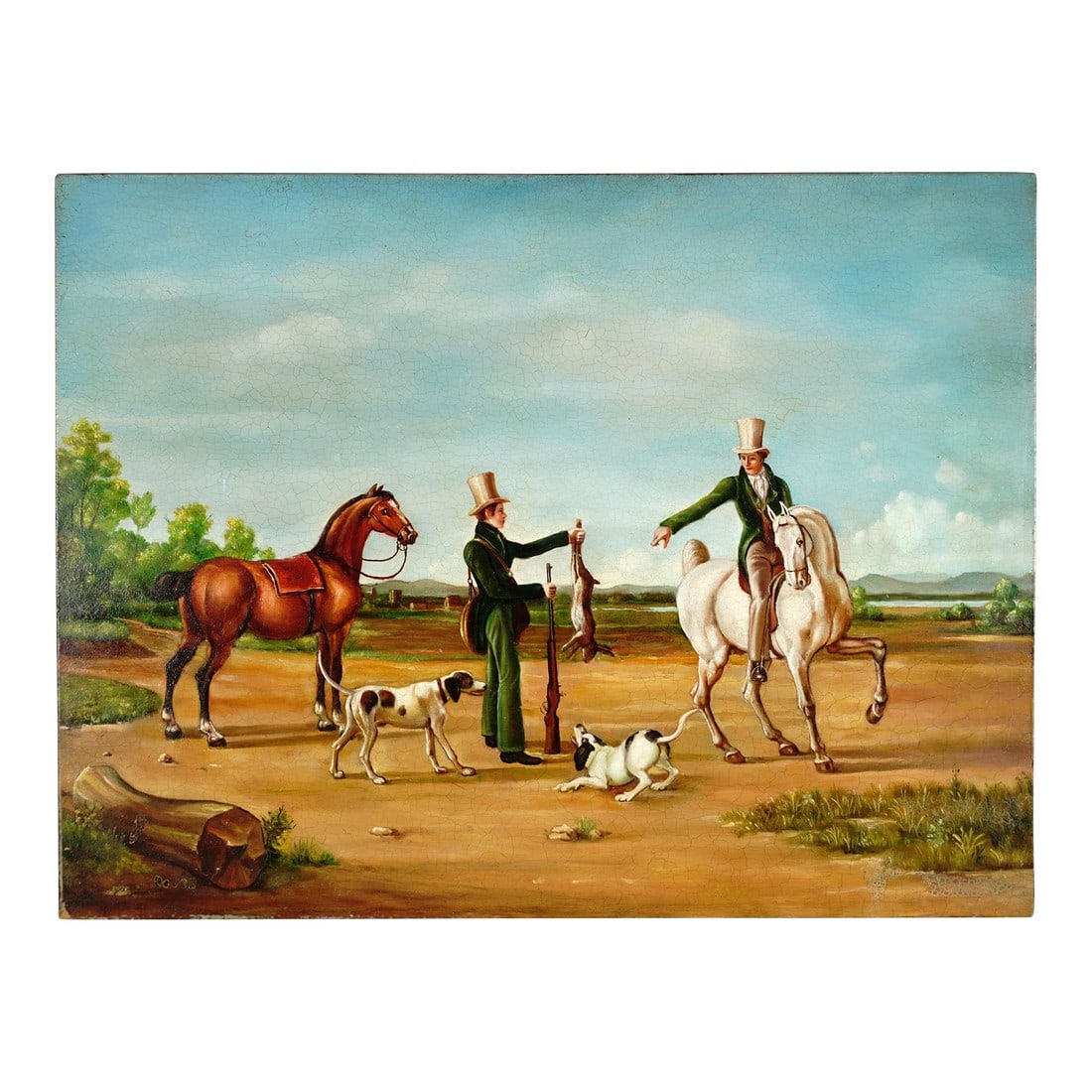Vintage Oil Painting Portrait of a Hunting Scene With Horses & Hounds (1 of 11)