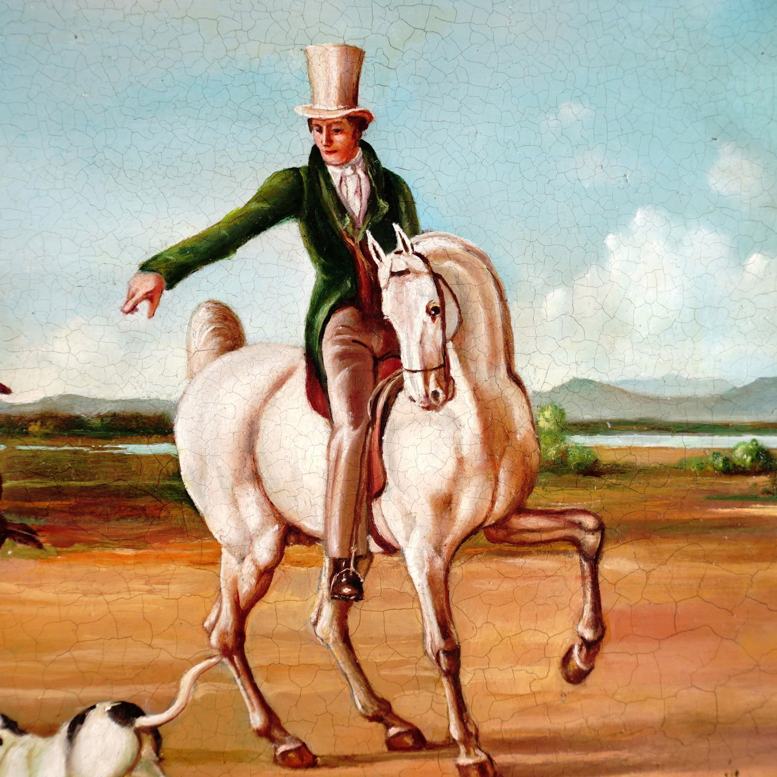 Vintage Oil Painting Portrait of a Hunting Scene With Horses & Hounds - 4