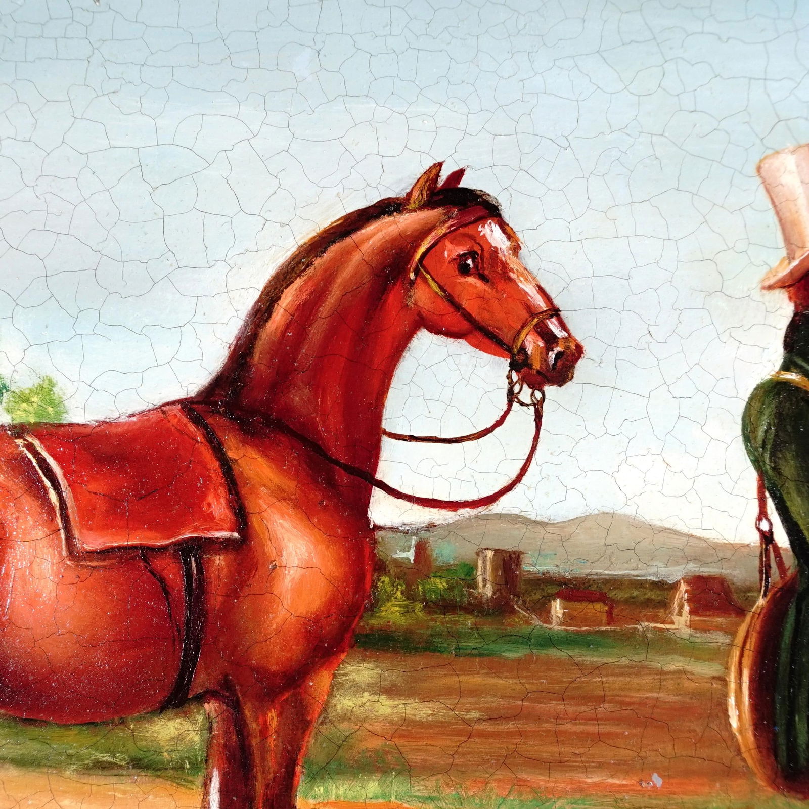 Vintage Oil Painting Portrait of a Hunting Scene With Horses & Hounds - 7