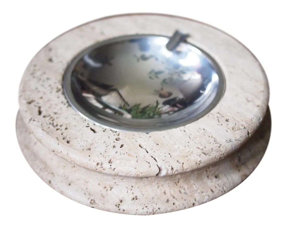 Vintage Round Travertine Ashtray With Metal Insert (1 of 11)