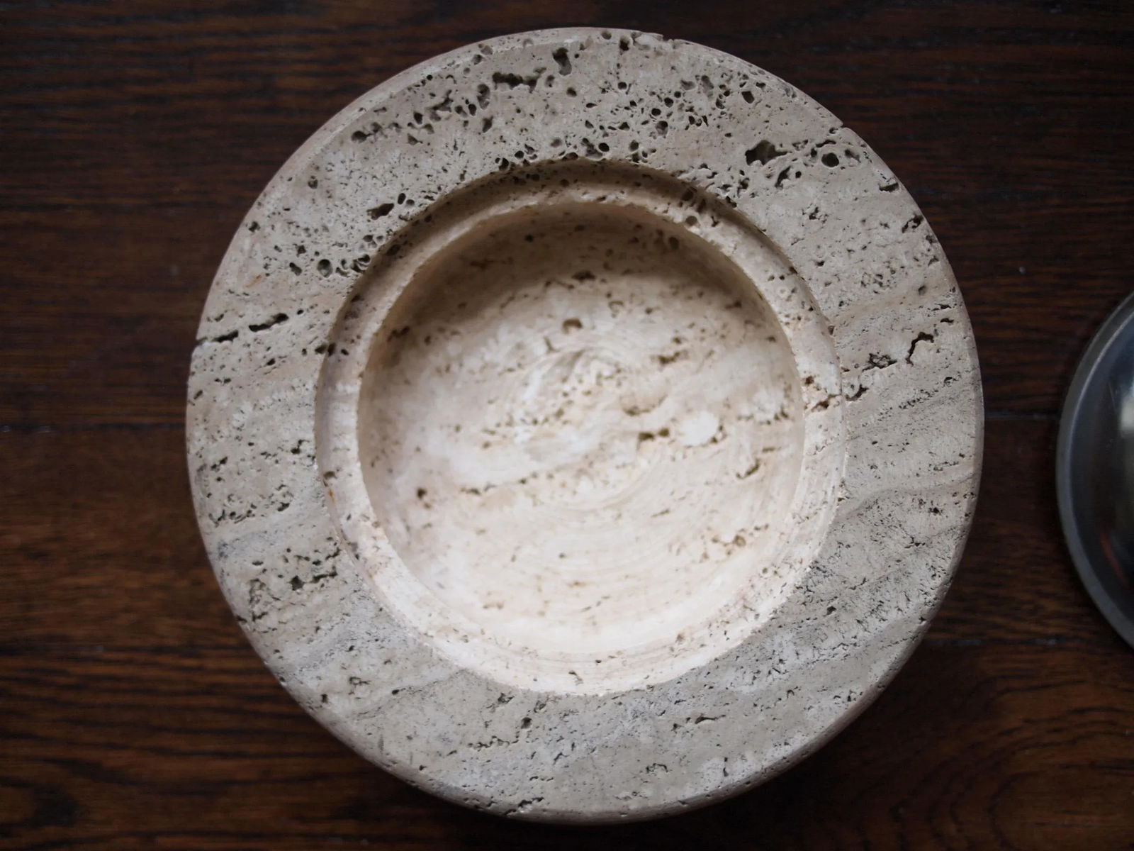 Vintage Round Travertine Ashtray With Metal Insert - 6