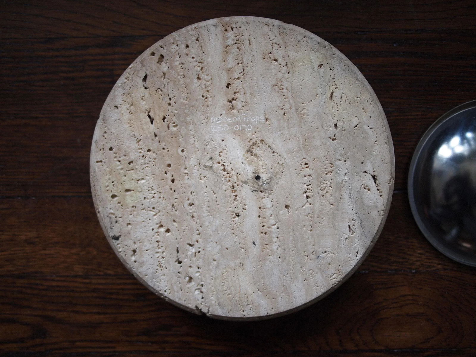 Vintage Round Travertine Ashtray With Metal Insert - 7