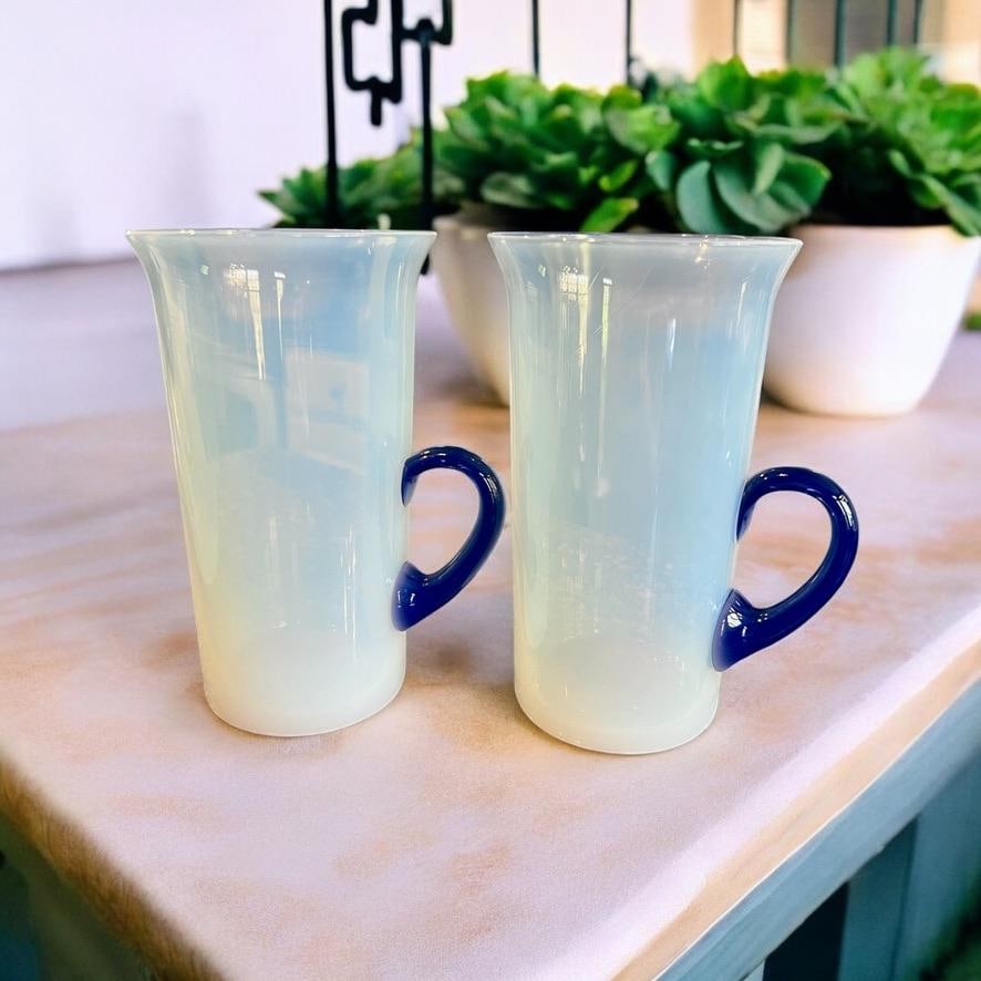 Antique 1920s Fry Foval Cobalt Blue Art Deco Opalescent Lemonade Set-5 Pieces - 6