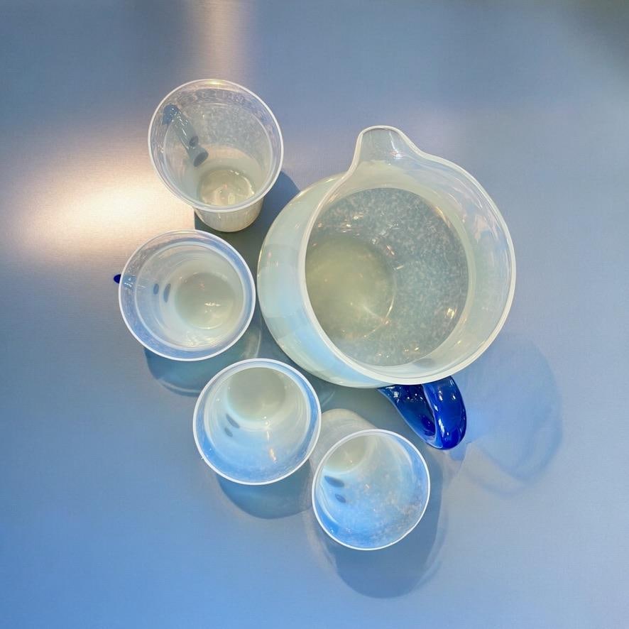 Antique 1920s Fry Foval Cobalt Blue Art Deco Opalescent Lemonade Set-5 Pieces - 9