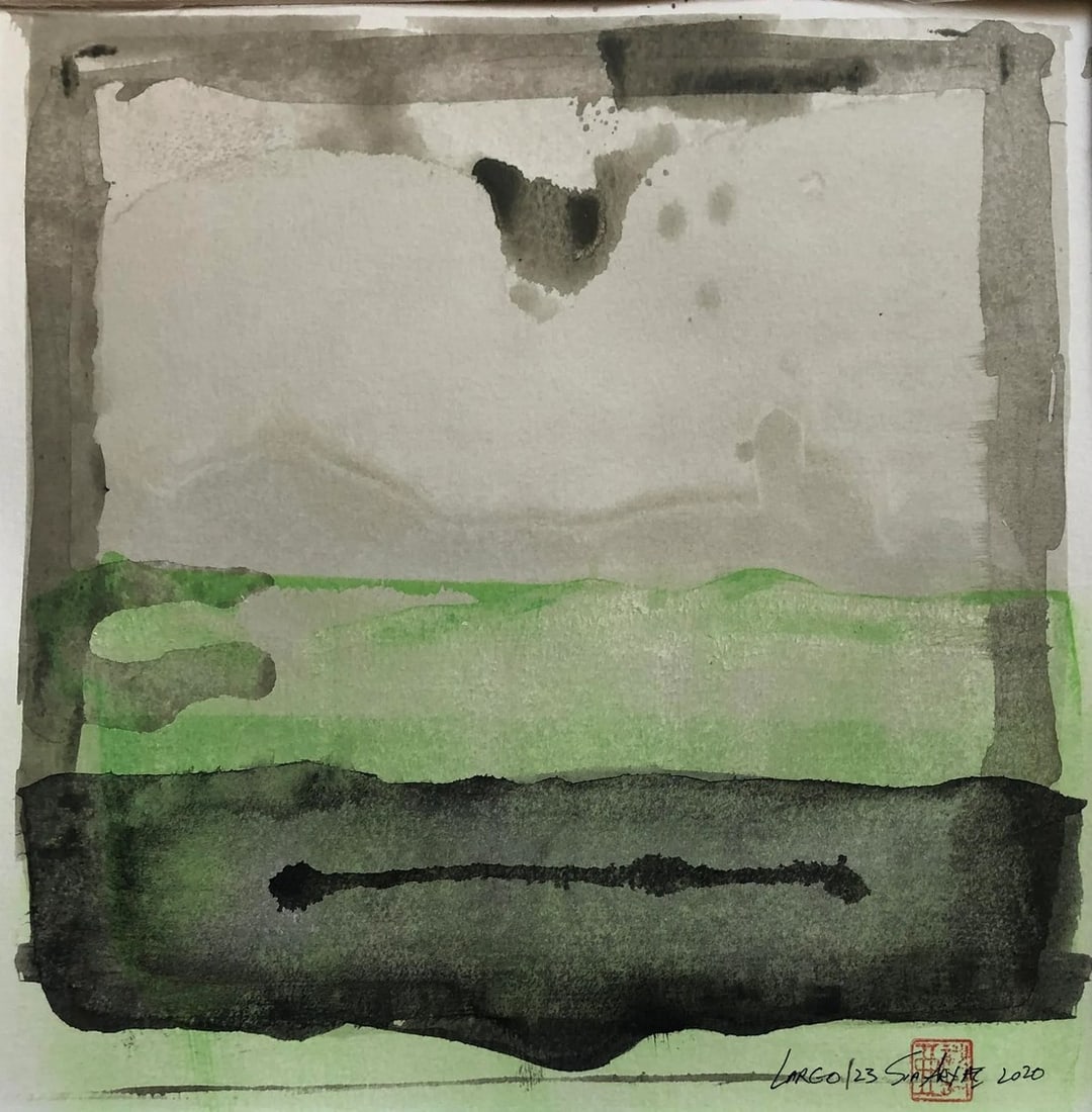 Largo 123 Framed Abstract Painting: Largo 123 Framed 20X20X1.75" Ready to hang one of a kind abstract painting This lively original painting with the color of the forest on heavy parchment brings an uplifting energy to any room. Paintin