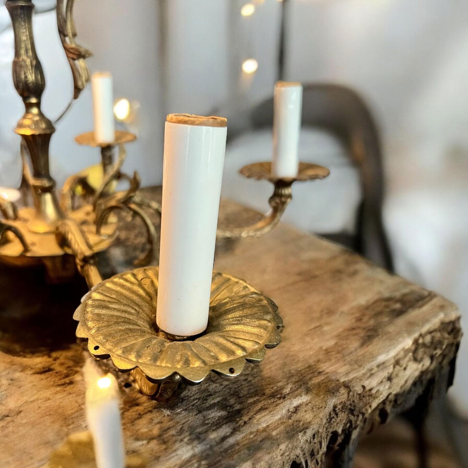 Early 20th Century French Art Nouveau Antique Brass Ornate 5 Arm Scrollwork Chandelier, Not Tested - 4