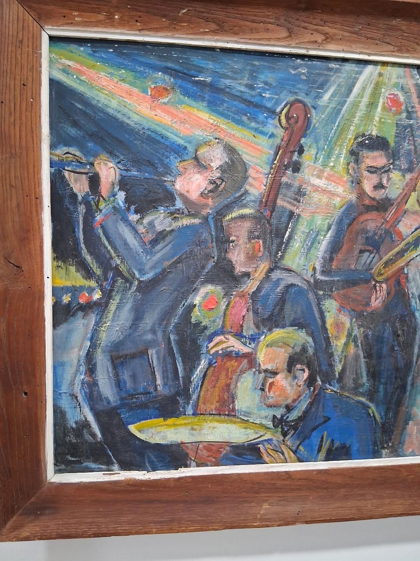 Bill Olendorf Abstract Expressionist Oil Painting on Board "Jazz Club" 1973 - 11