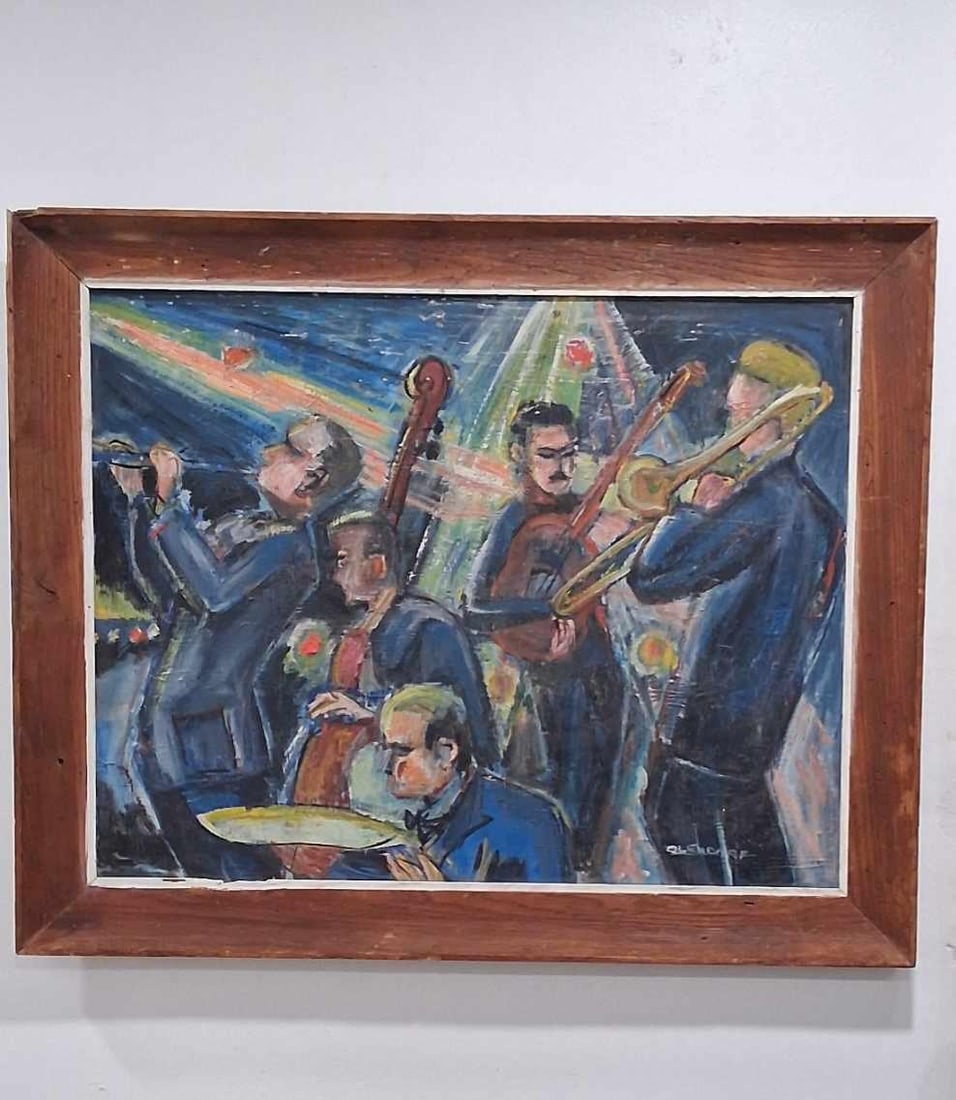 Bill Olendorf Abstract Expressionist Oil Painting on Board "Jazz Club" 1973 - 2