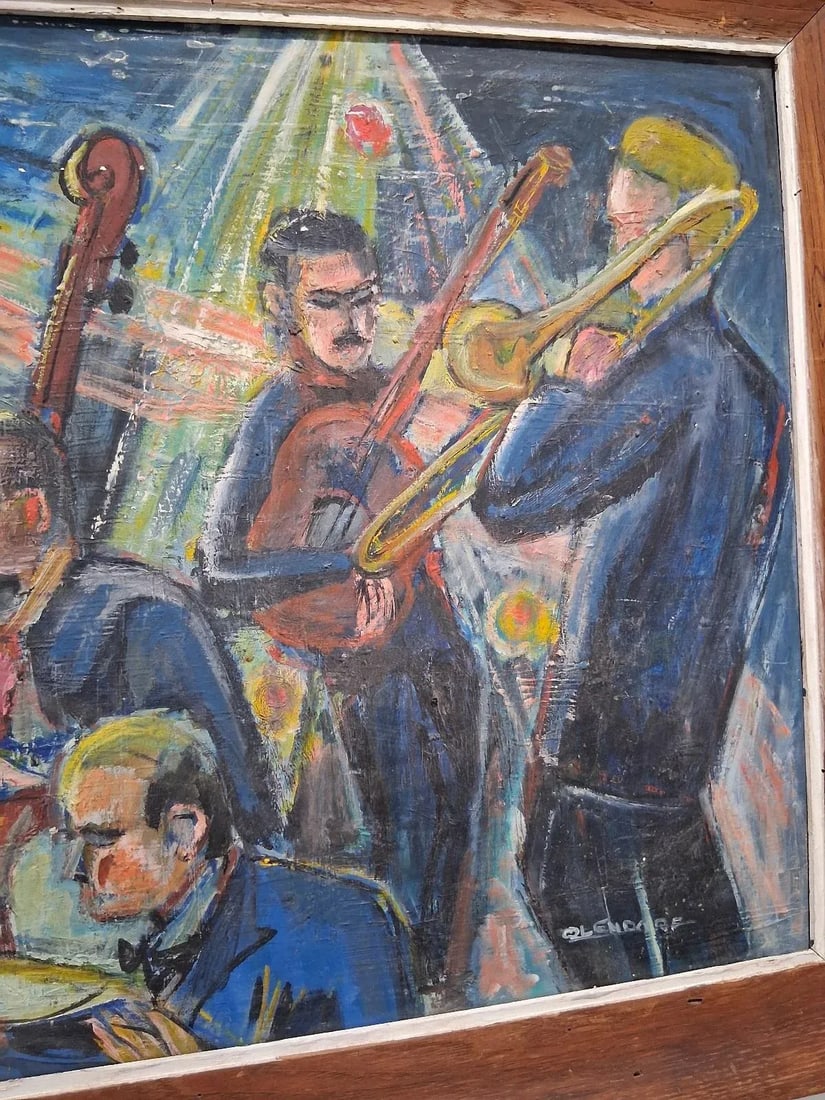 Bill Olendorf Abstract Expressionist Oil Painting on Board "Jazz Club" 1973 - 3