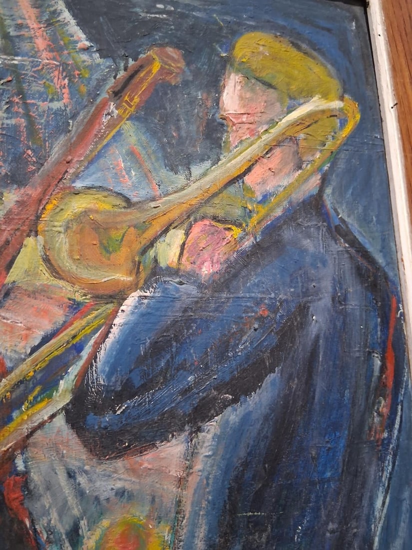 Bill Olendorf Abstract Expressionist Oil Painting on Board "Jazz Club" 1973 - 6