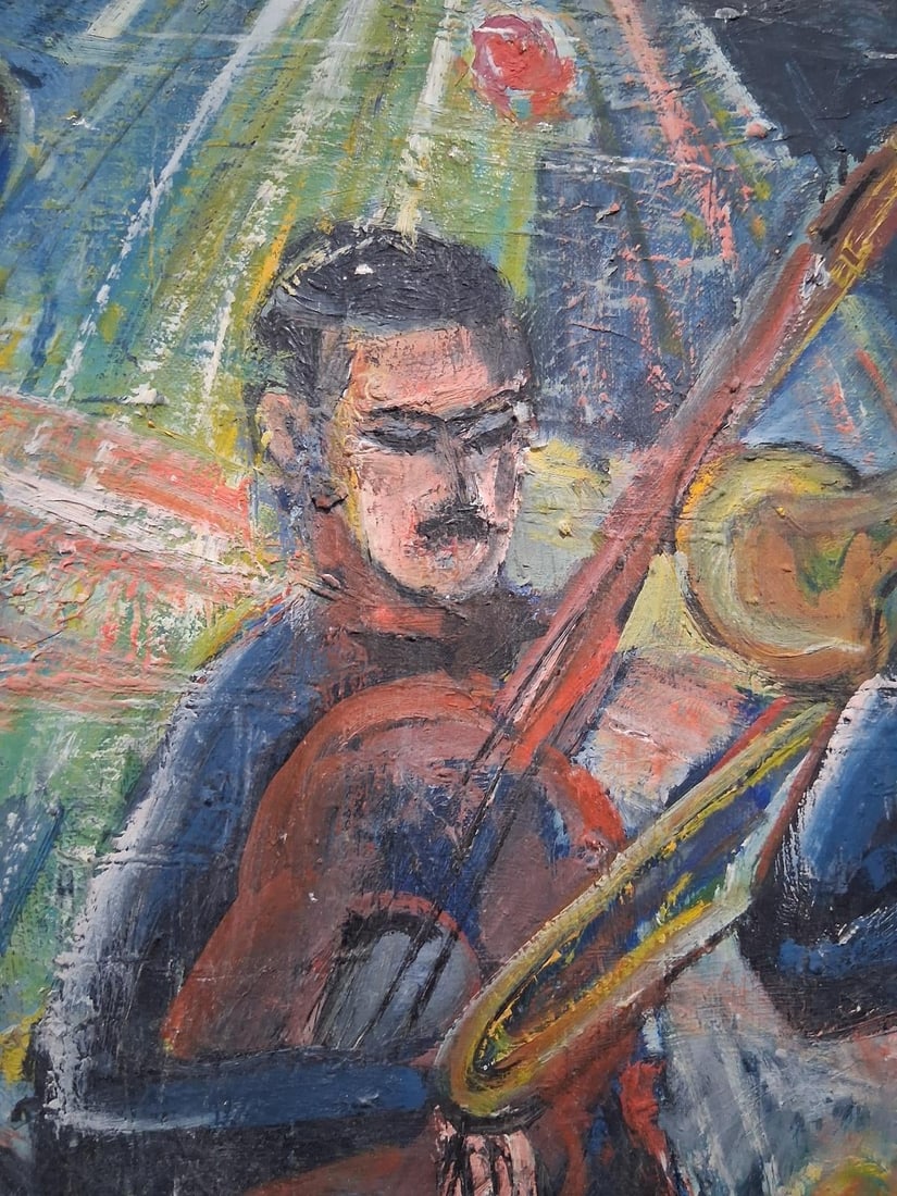 Bill Olendorf Abstract Expressionist Oil Painting on Board "Jazz Club" 1973 - 7