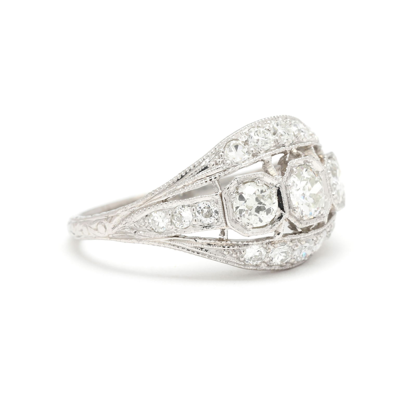 1920s Art Deco 1.28ctw Diamond Dome Ring, Platinum, Ring Size 7.75 - 2