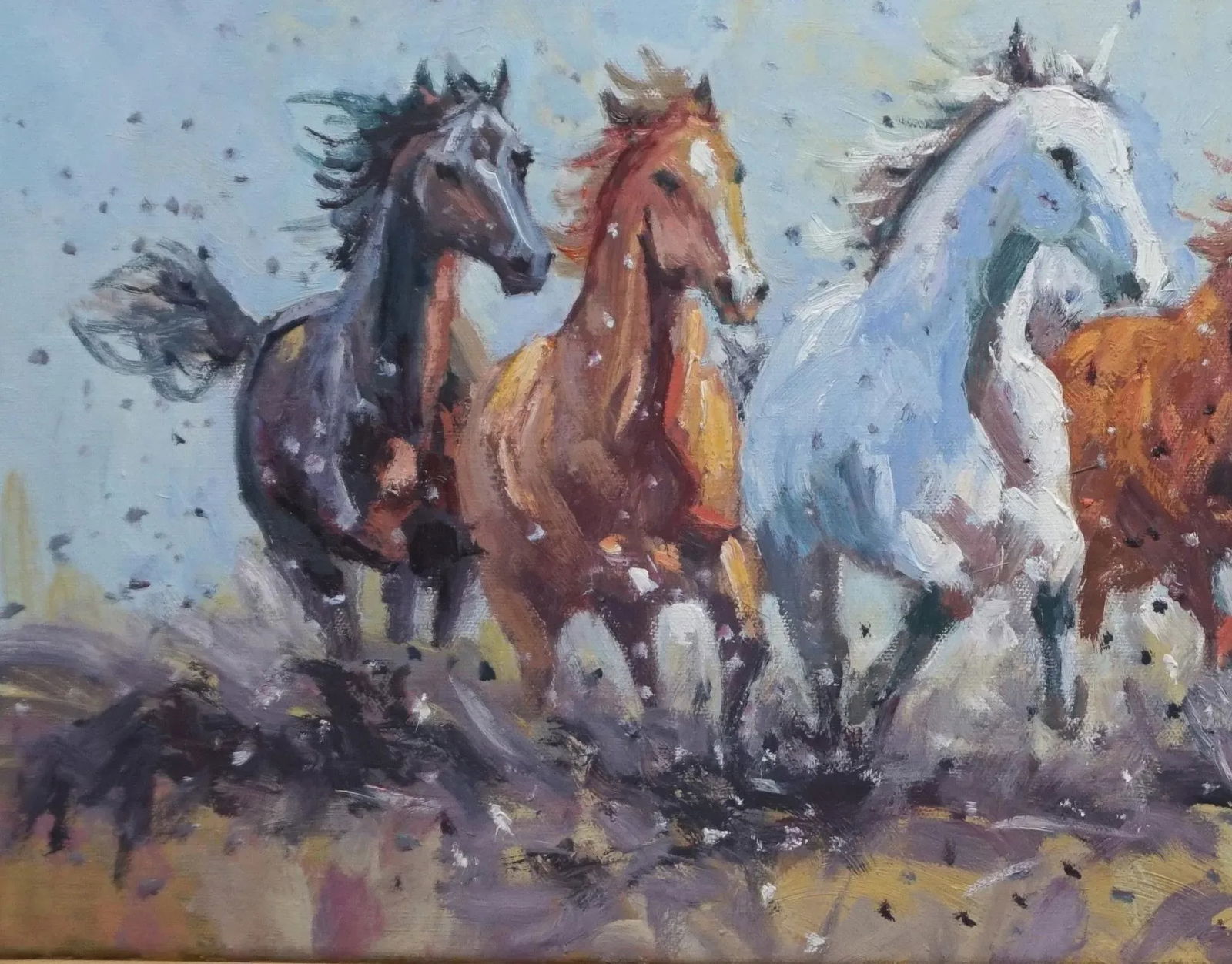 Sean Wu Original Oil Painting of Wild Horses - 3