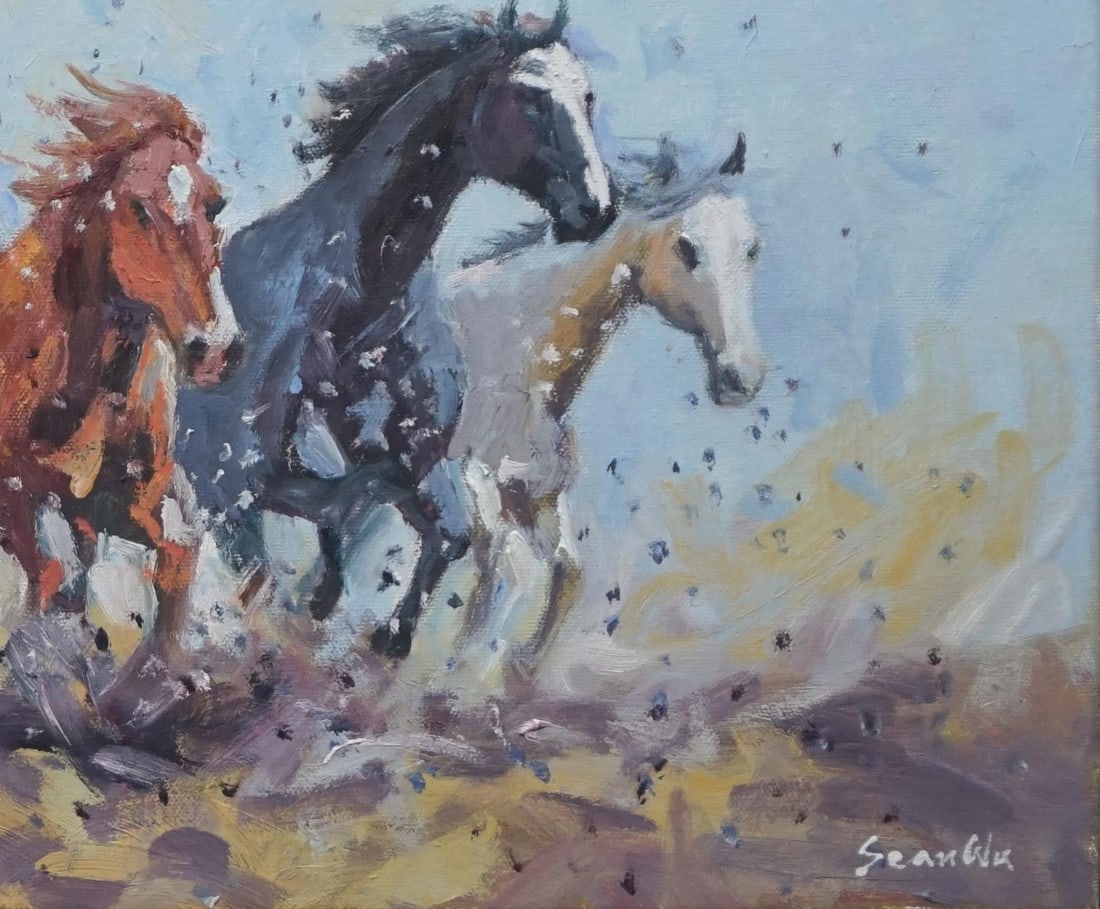 Sean Wu Original Oil Painting of Wild Horses - 4