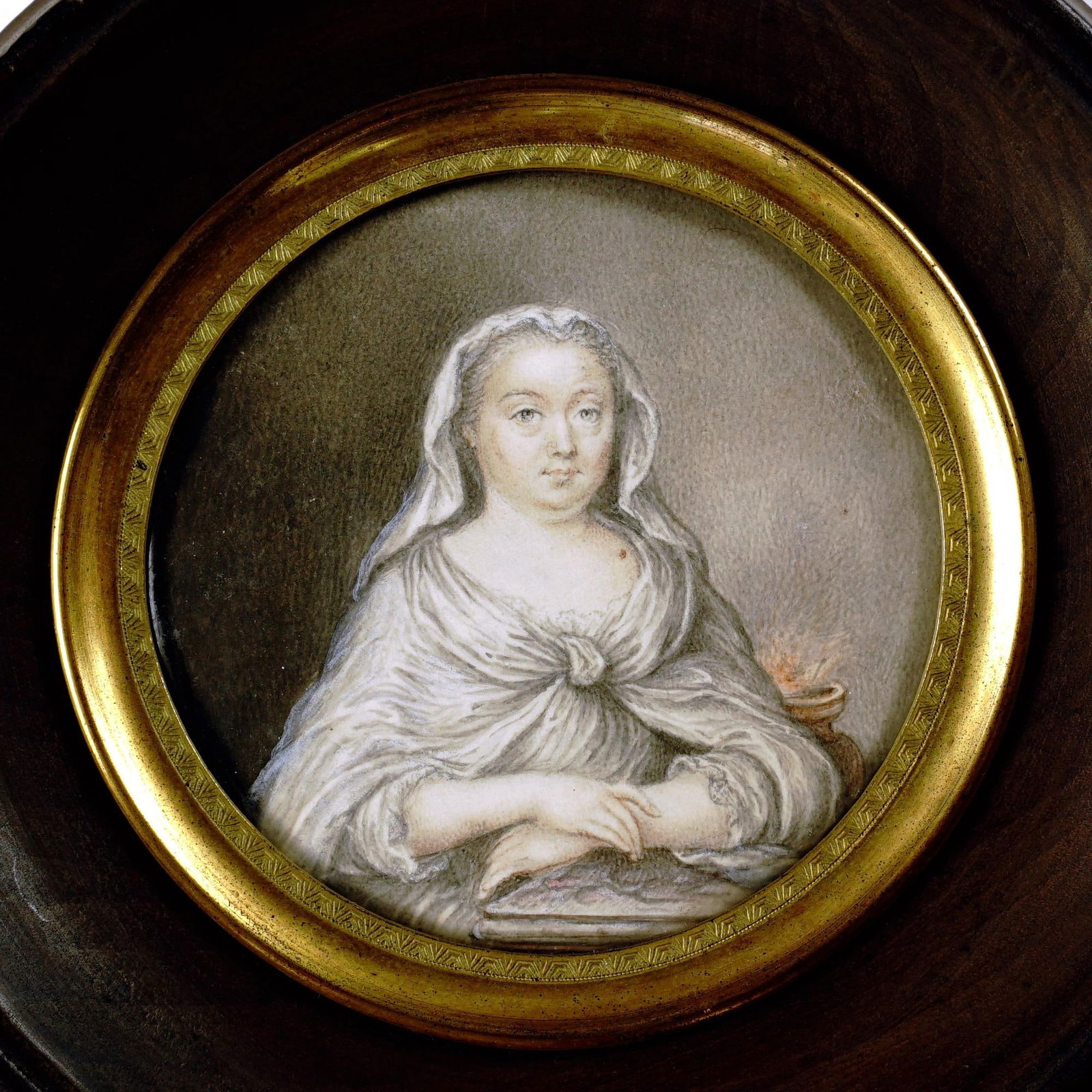 Antique French Miniature Portrait Portrait of a Lady as a Vestal Virgin - 2