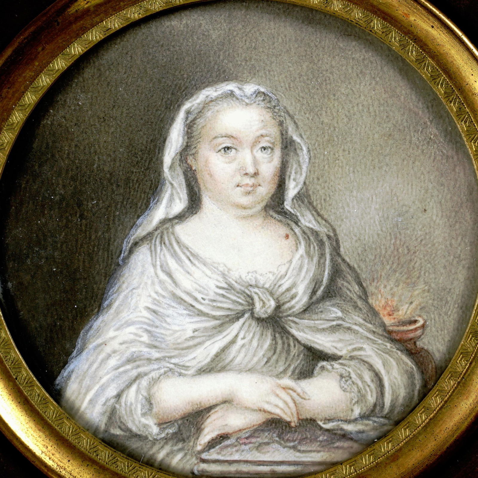 Antique French Miniature Portrait Portrait of a Lady as a Vestal Virgin - 3