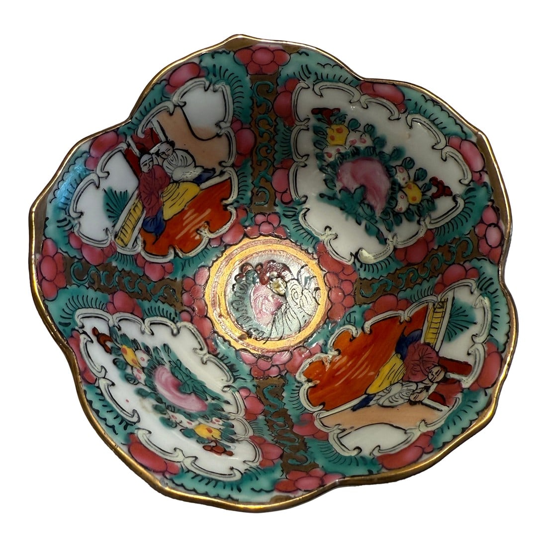 Late 18th Century Rose Famille Bowl: A stunning example of Qing dynasty craftsmanship, this antique Rose Famille bowl features delicate hand-painted motifs in a vibrant palette of pinks, greens, and soft blues, highlighted by gilded acce