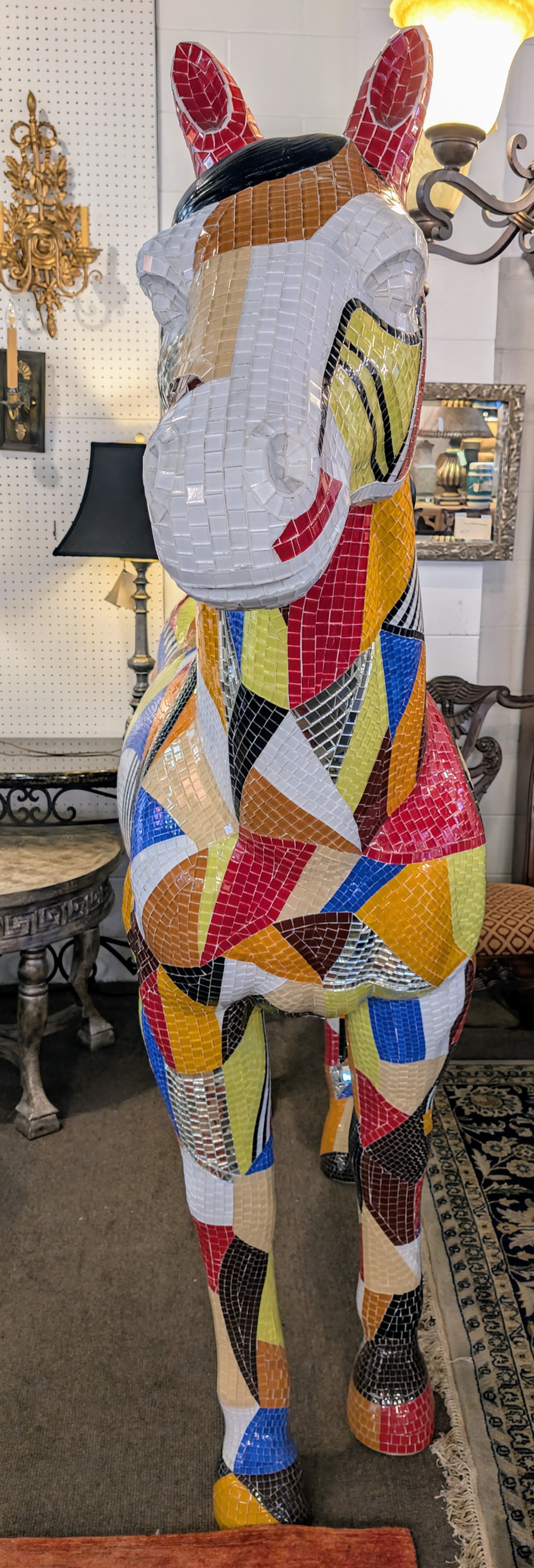 Life-Size Mosaic Tiled Multi-Colored Horse - 2