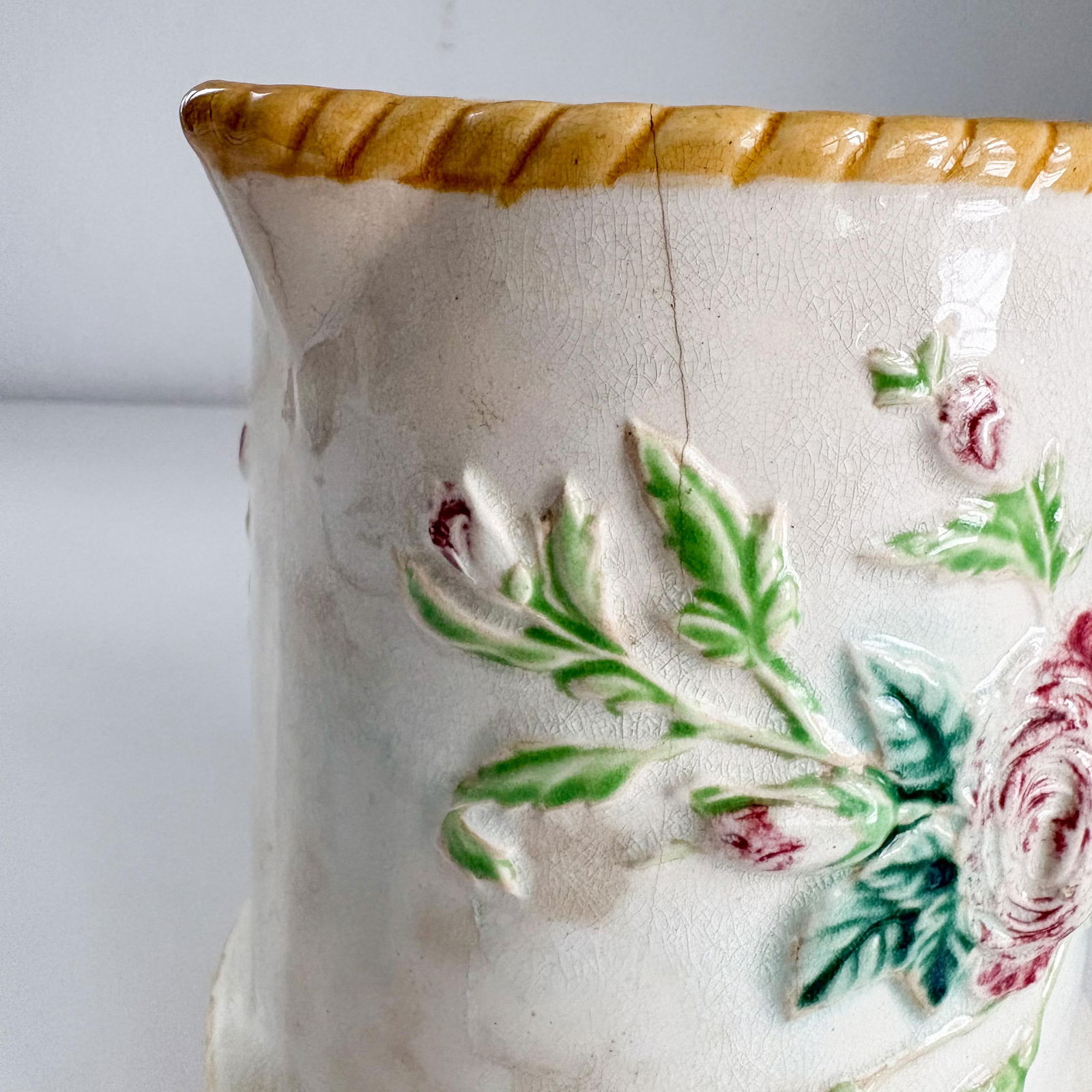 Antique English Rose Majolica Pitcher - 10