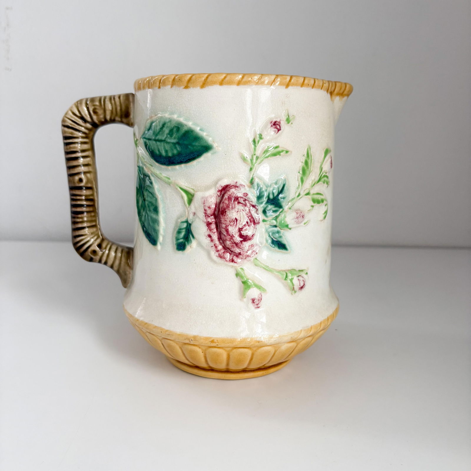 Antique English Rose Majolica Pitcher - 3