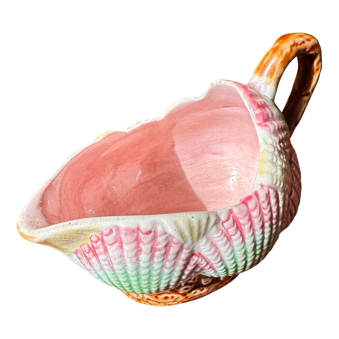 Late 19th Century Etruscan Creamer: Add a touch of 19th-century charm to your collection with this antique Etruscan Majolica creamer. Beautifully crafted by Griffen, Smith & Hill, it features the vibrant glaze and intricate raised desig