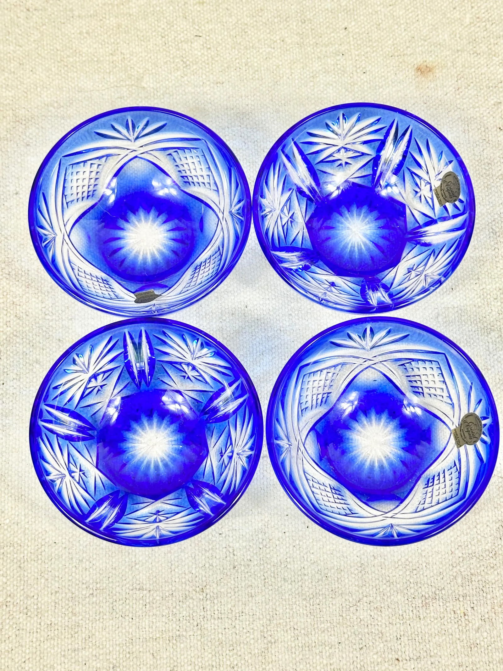 Vintage Blue Cut to Clear Lead Crystal Salt Cellars-Set of 4 - 2