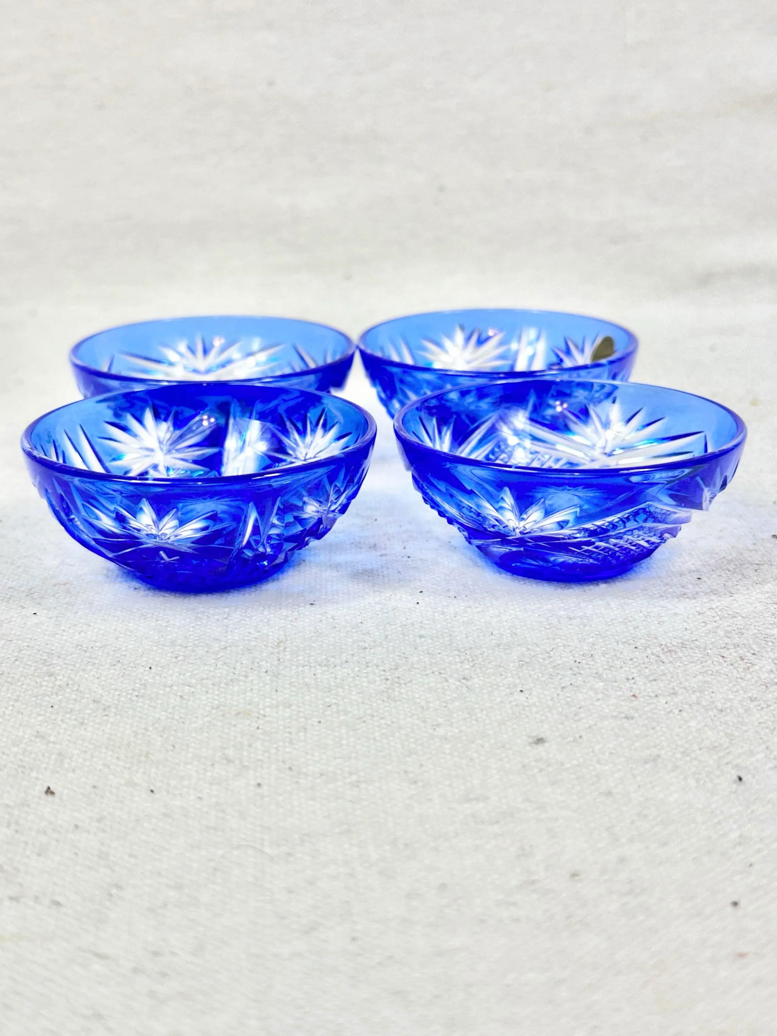 Vintage Blue Cut to Clear Lead Crystal Salt Cellars-Set of 4 - 4