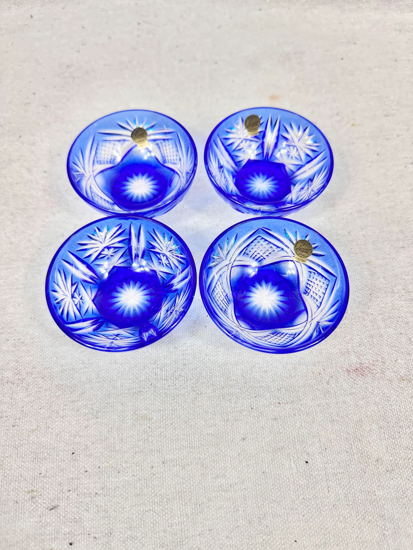 Vintage Blue Cut to Clear Lead Crystal Salt Cellars-Set of 4 - 5