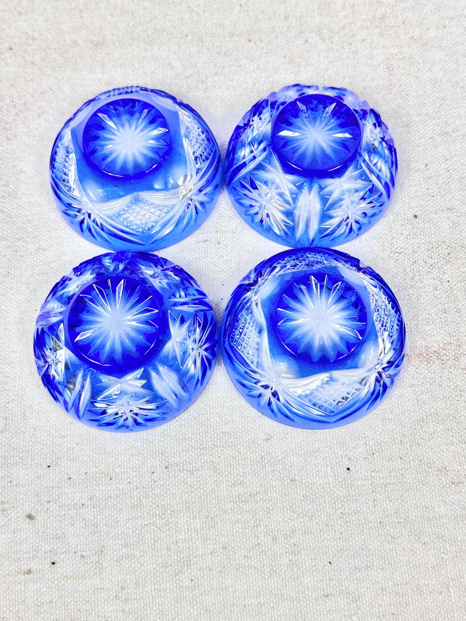 Vintage Blue Cut to Clear Lead Crystal Salt Cellars-Set of 4 - 6
