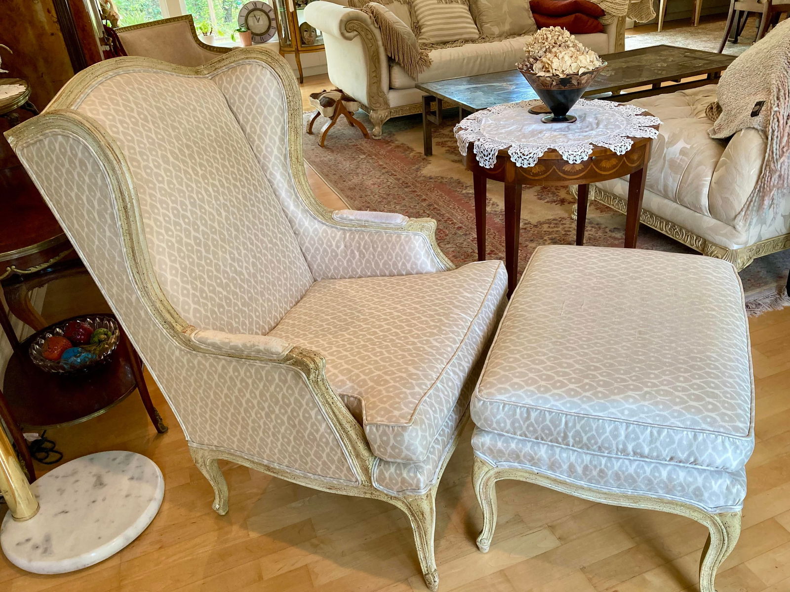 Vintage Baker French Style Wingback Chair and Ottoman - 2