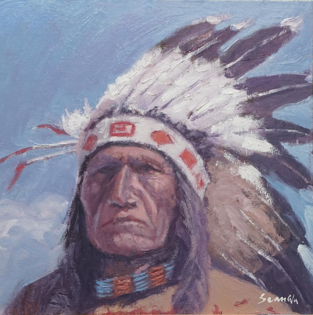 Sean Wu Original Oil Portrait of Indian Chief (1 of 5)