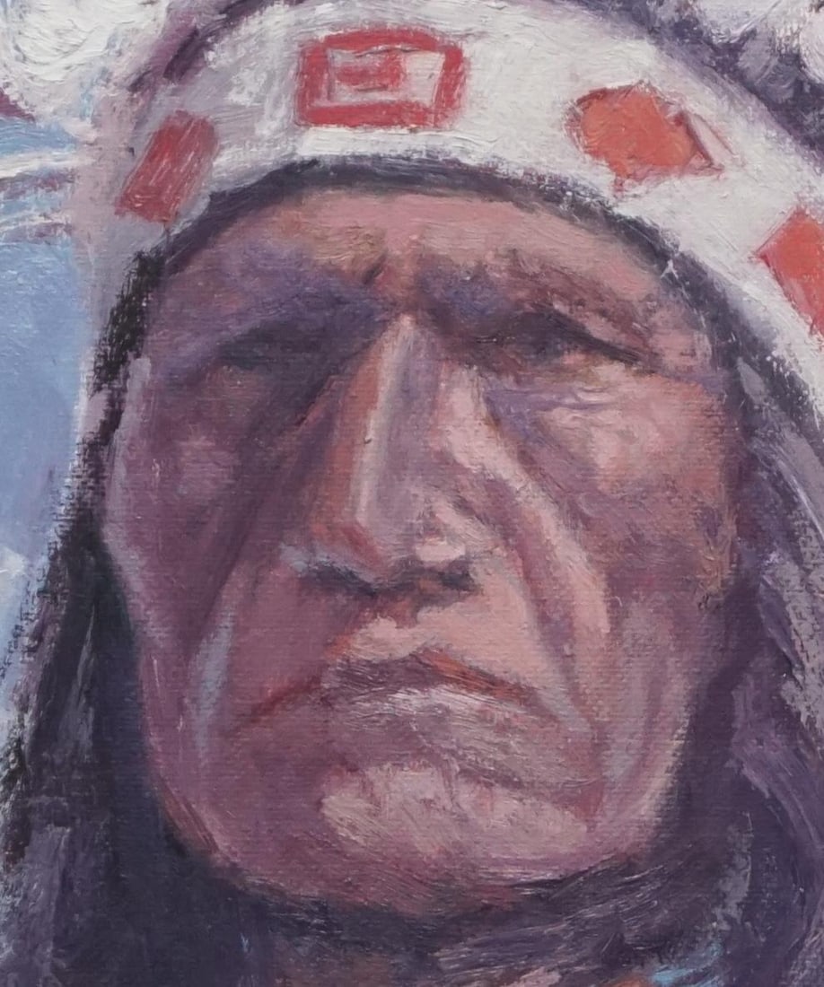 Sean Wu Original Oil Portrait of Indian Chief - 2