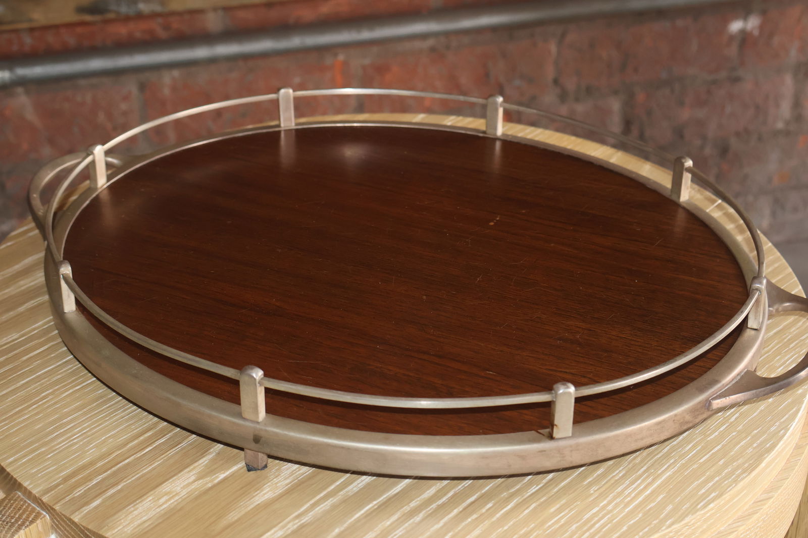 Vintage Walnut and Metal Bar Tray - 3