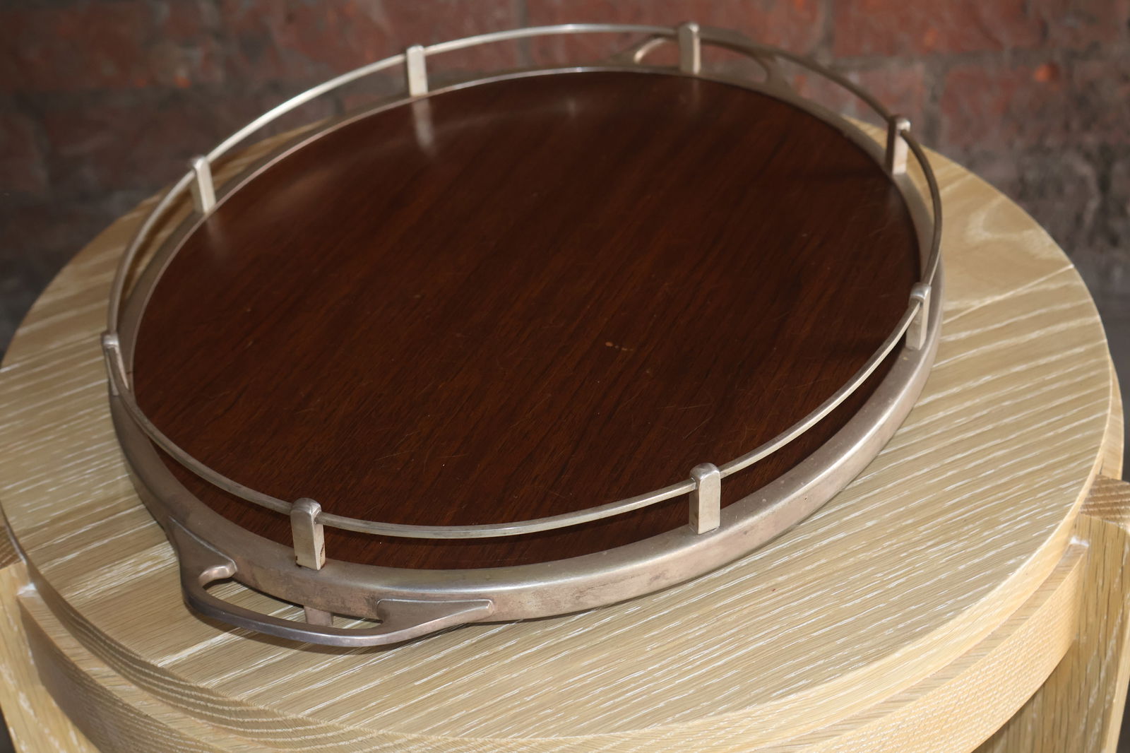 Vintage Walnut and Metal Bar Tray - 6