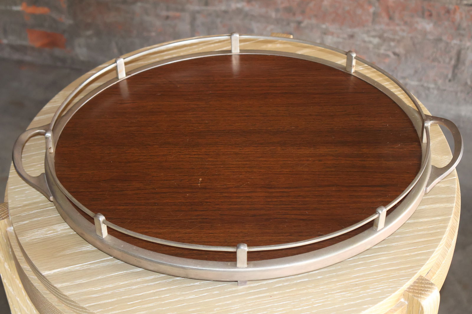 Vintage Walnut and Metal Bar Tray - 7