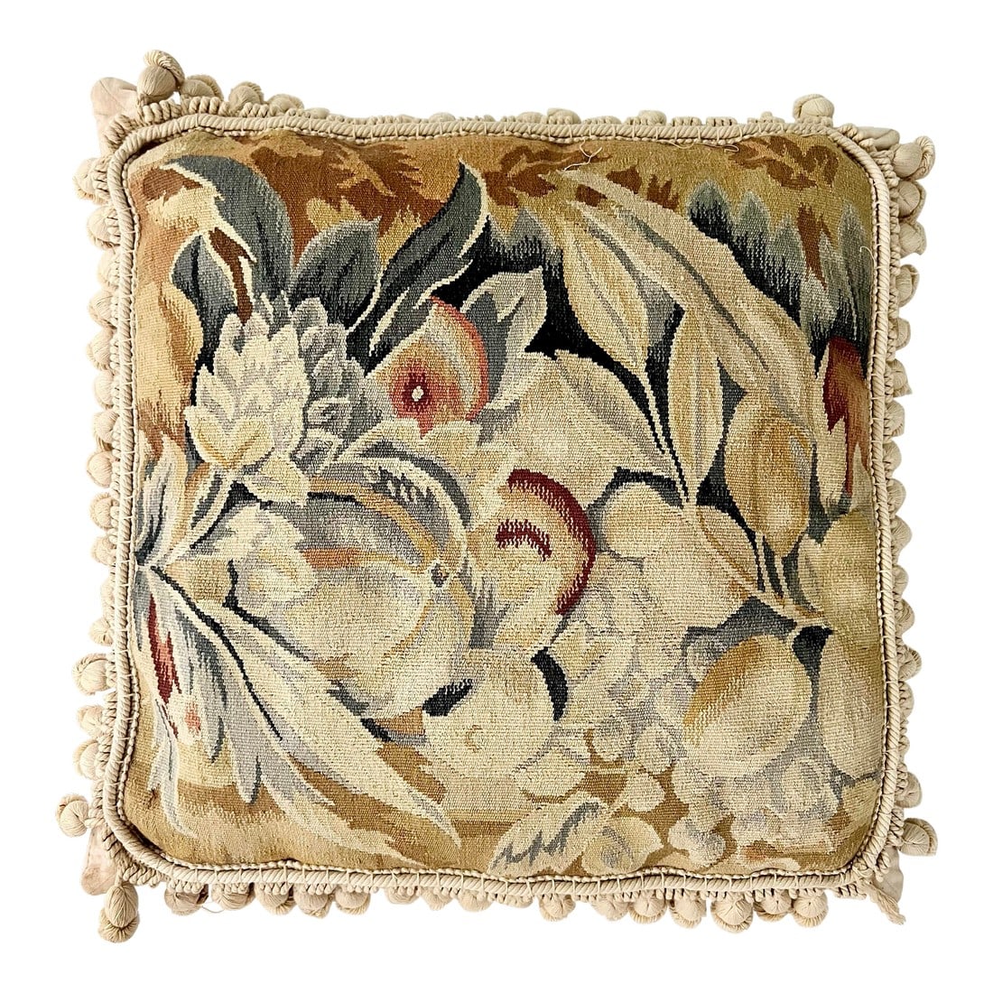 Early 20th Century Aubusson Tapestry Pillow With Cord and Pom Pom Trim (1 of 7)
