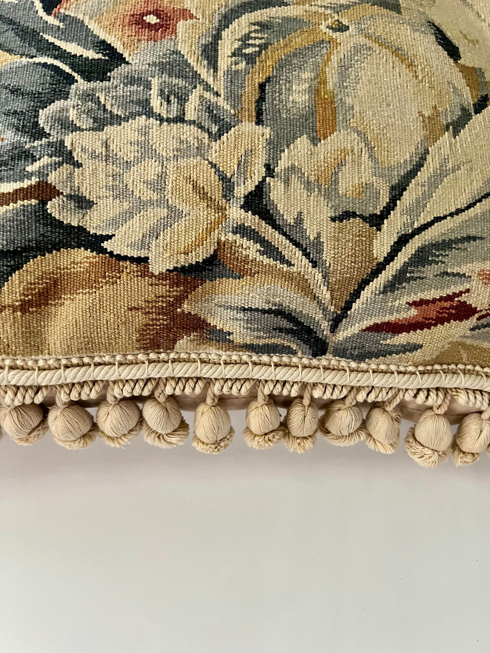Early 20th Century Aubusson Tapestry Pillow With Cord and Pom Pom Trim - 5
