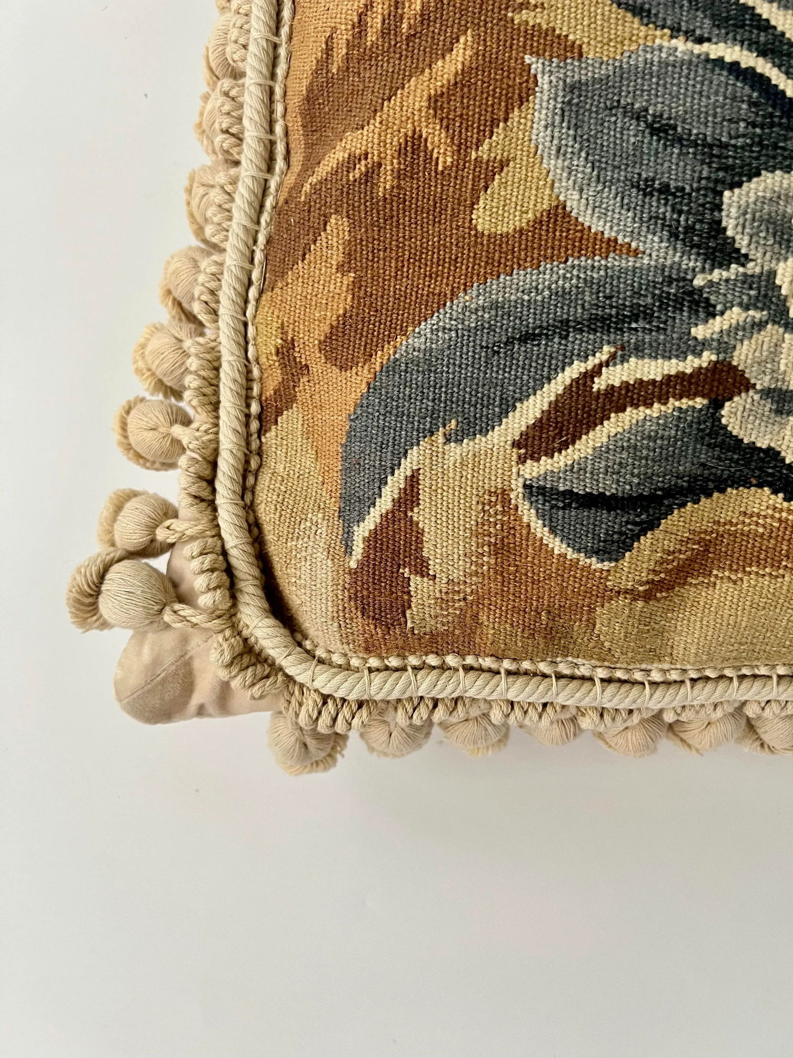 Early 20th Century Aubusson Tapestry Pillow With Cord and Pom Pom Trim - 6