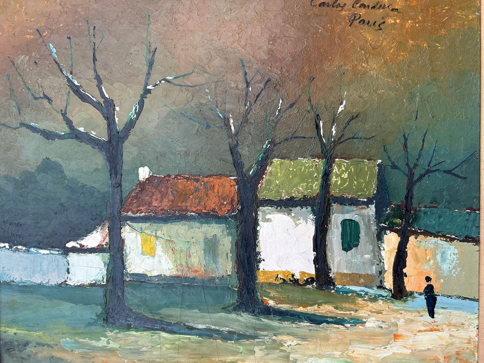 1960s Vintage Abstract Impressionist Mid Century Paris Landscape Oil Painting, Framed - 4