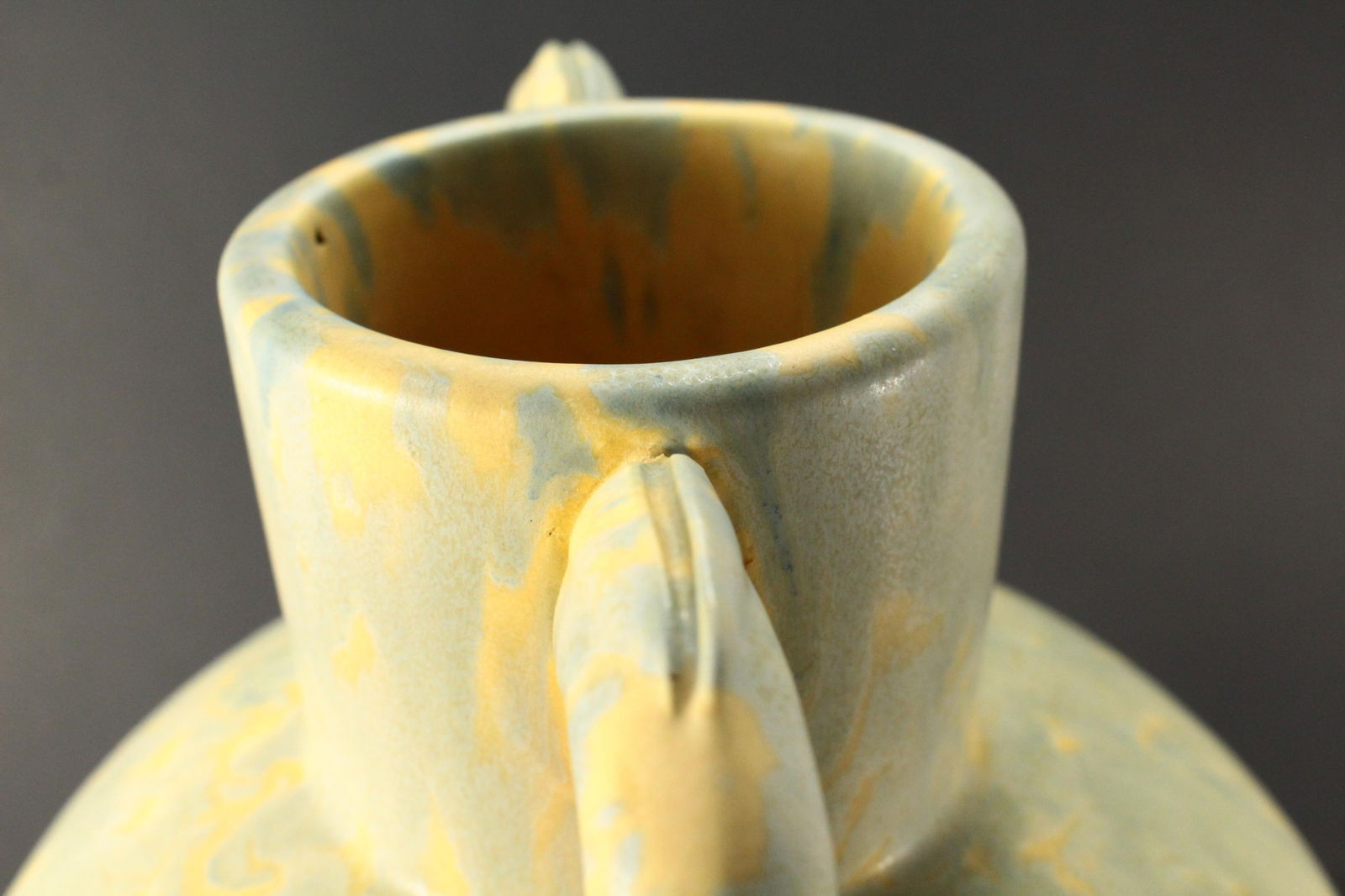 Early 1900's American Studio Pottery Arts & Crafts Celadon Mottled Glaze Vase - 10