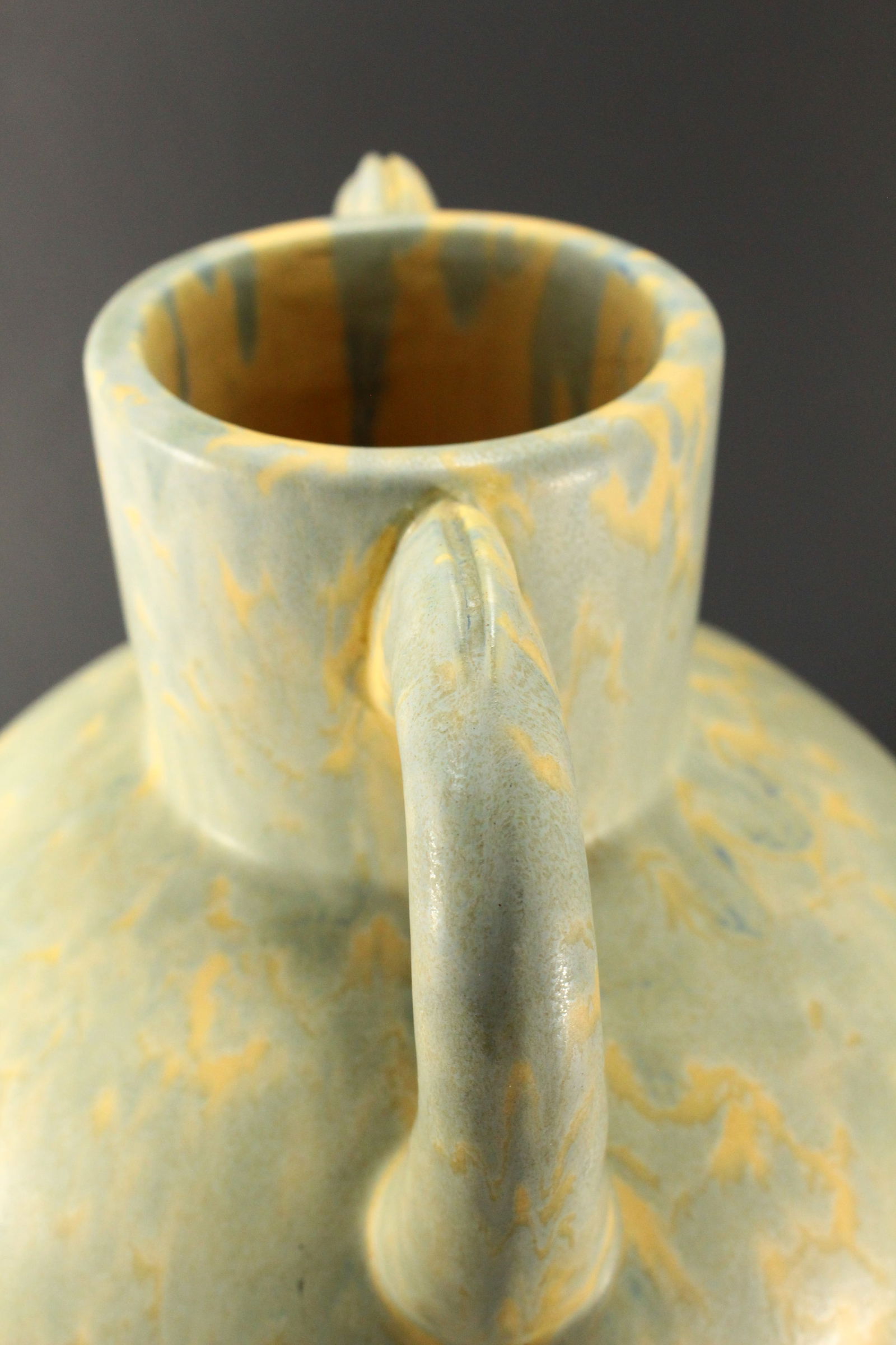 Early 1900's American Studio Pottery Arts & Crafts Celadon Mottled Glaze Vase - 11