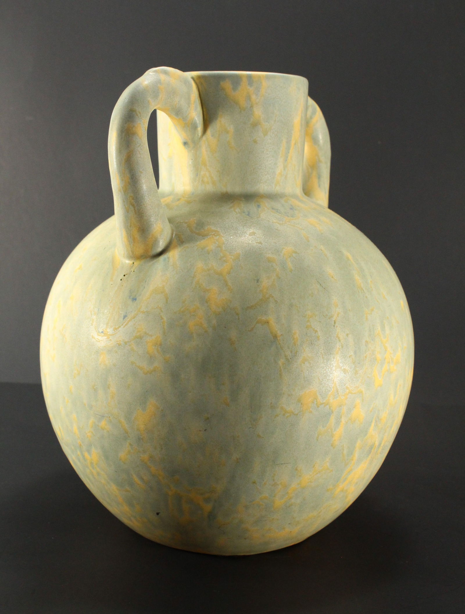 Early 1900's American Studio Pottery Arts & Crafts Celadon Mottled Glaze Vase - 3