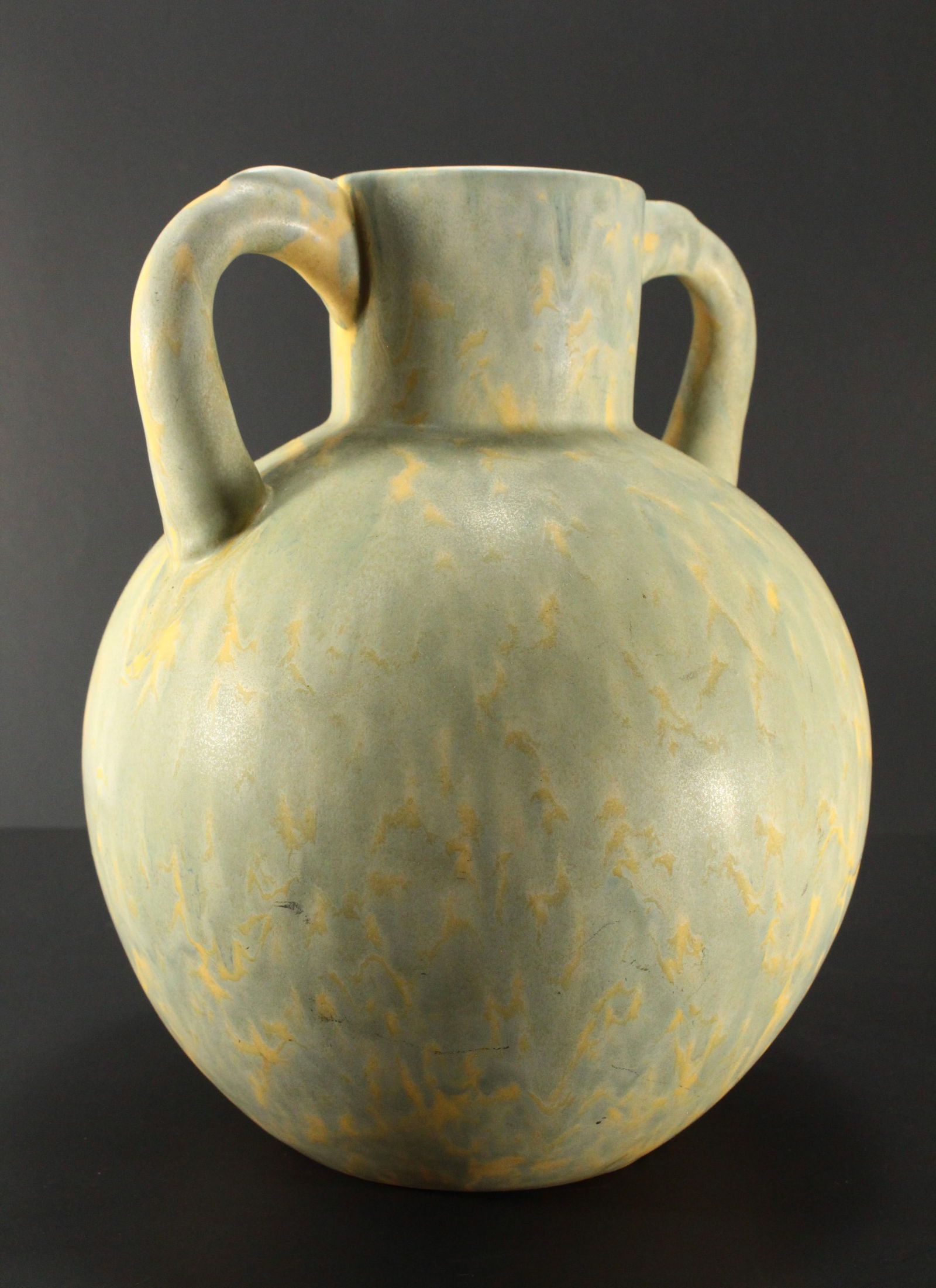 Early 1900's American Studio Pottery Arts & Crafts Celadon Mottled Glaze Vase - 4