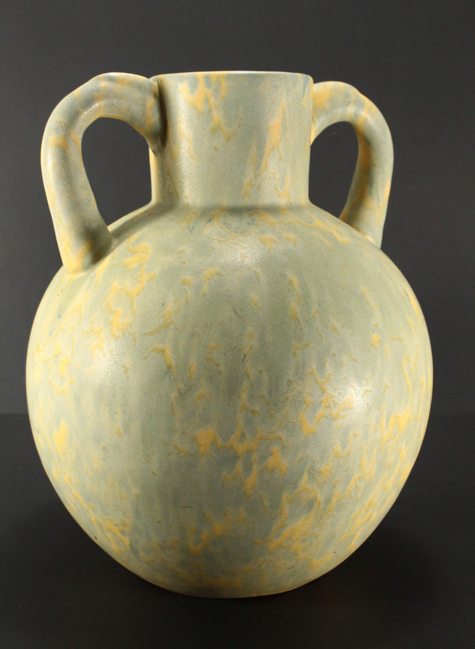 Early 1900's American Studio Pottery Arts & Crafts Celadon Mottled Glaze Vase - 5