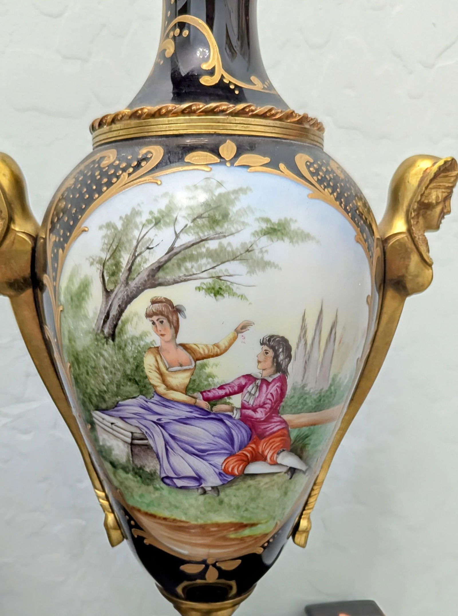 Vintage Garniture Porcelain Sevres Design Mantel Set Capodimonte- 3 Pieces - 3