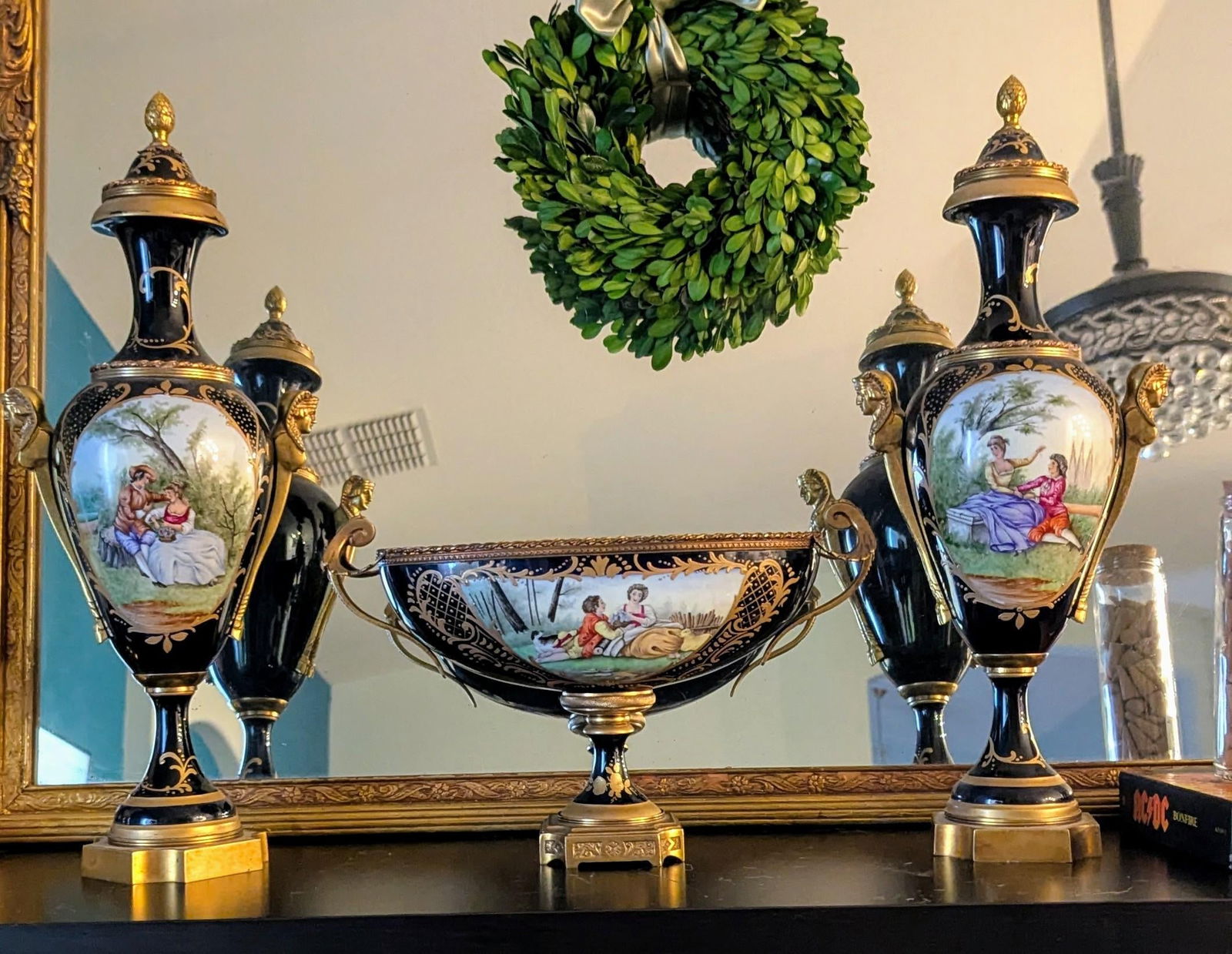 Vintage Garniture Porcelain Sevres Design Mantel Set Capodimonte- 3 Pieces - 5